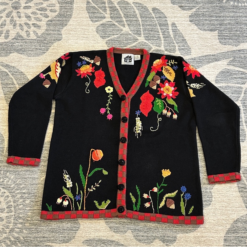Vintage Storybook Knits Cardigan Sweater Womens 3D Knit Grandmacore Retro Size M